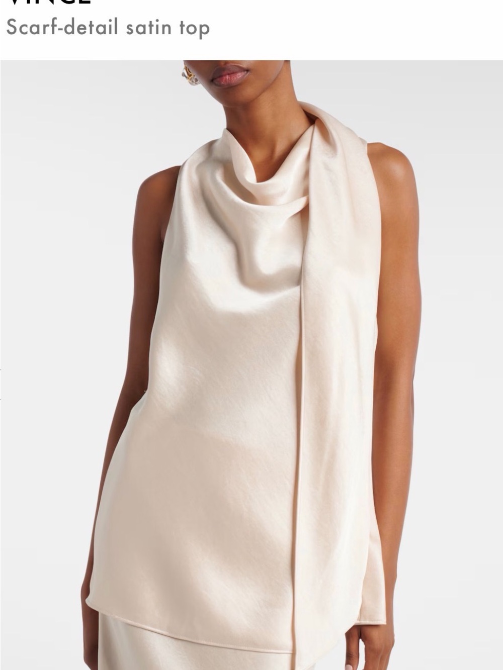 Vince Cream Satin Scarf-Detail Sleeveless Top